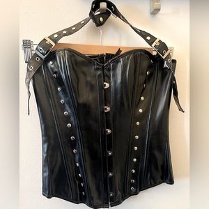 Faux leather corset with adjustable neck strap, size S